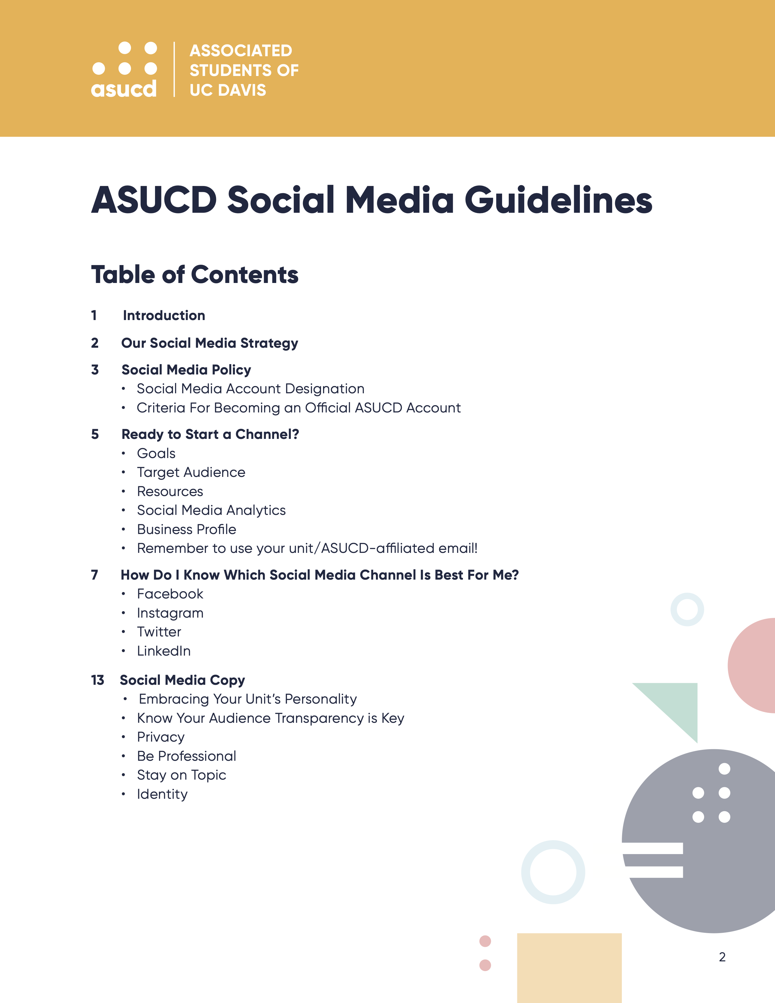 ASUCD Social Media Guidelines Table of Contents Page 1